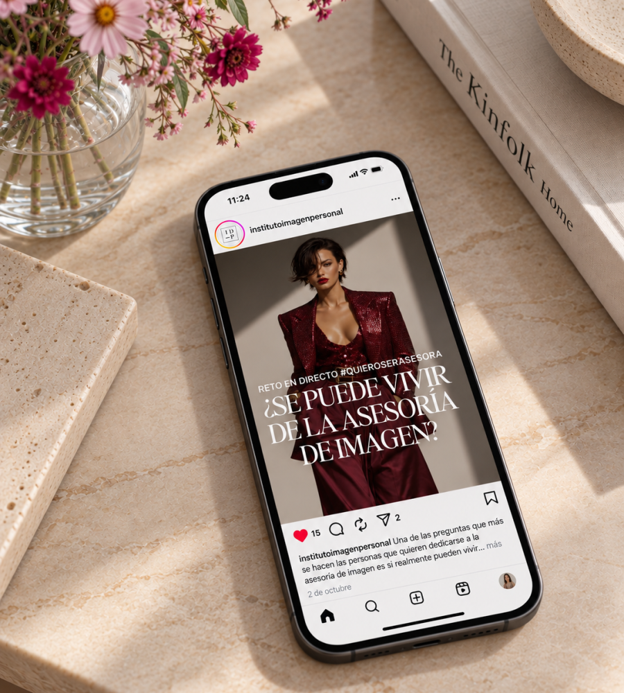 Flatlay elegante con iPhone, flores y estilo editorial